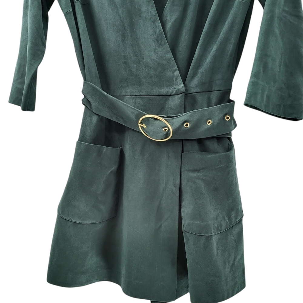 Zara TRF Collection Dark Green Faux Suede Belted Mock Wrap Romper Size Medium. - Picture 5 of 10